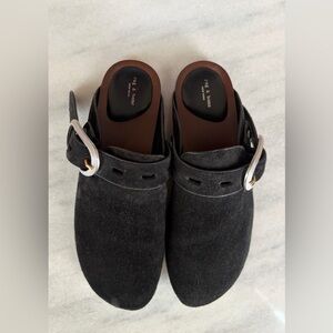 Rag and Bone Ansley Black Suede Mules w/Silver Buckles size 38/8